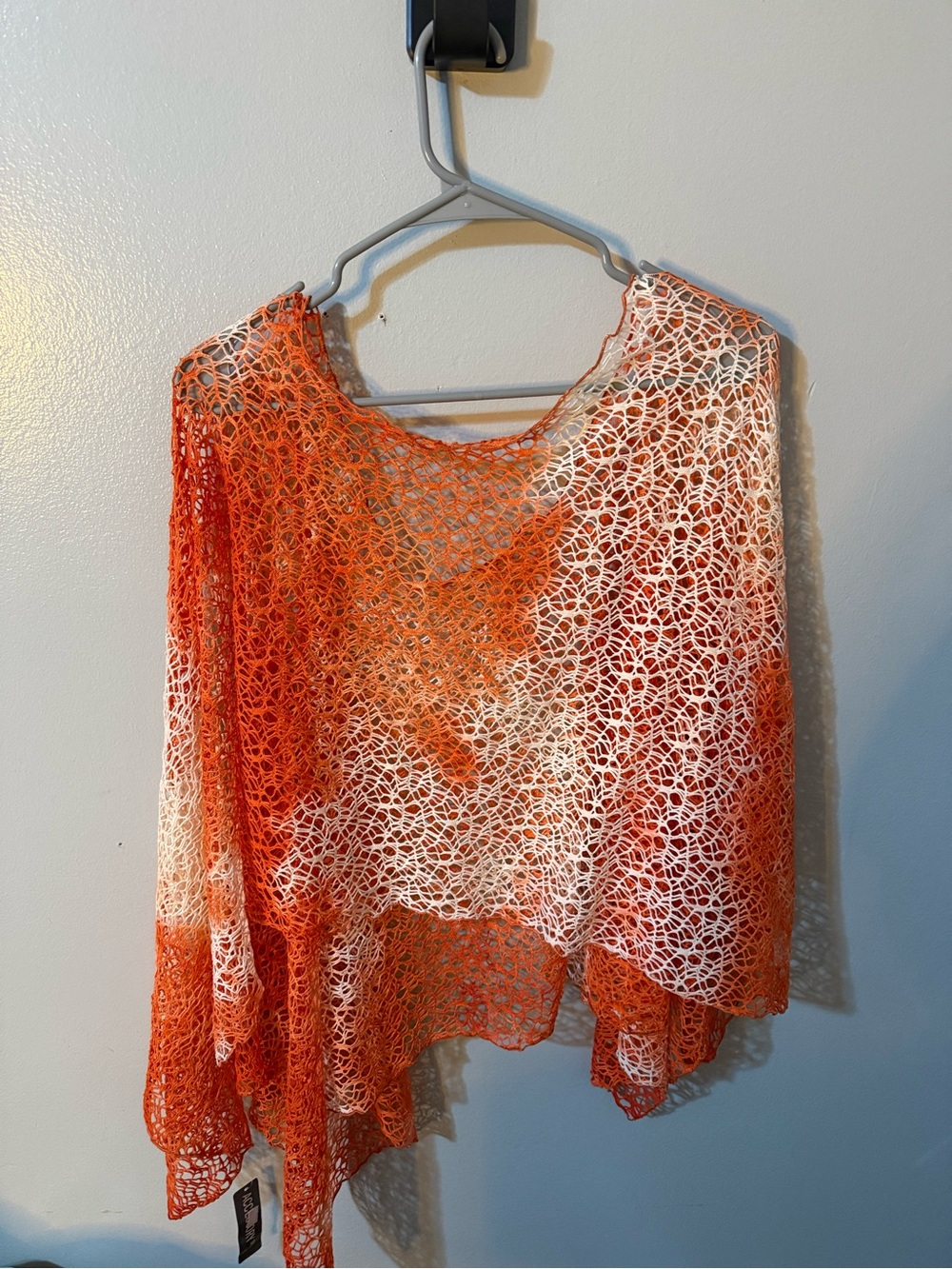 Fashion Nova Orange and White Crochet Cover-Up Top